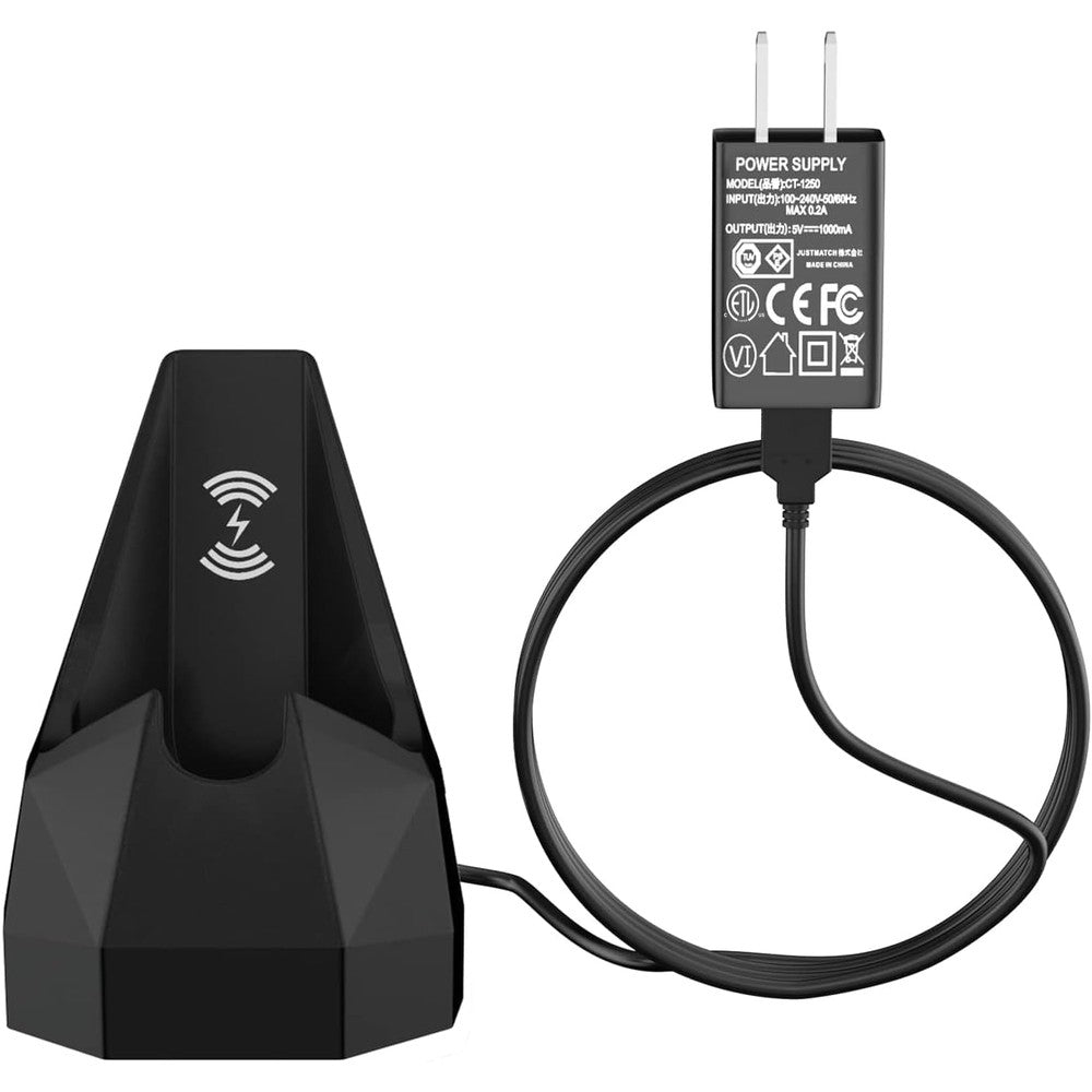 Vhbw wireless charging dock replacement for groin hair trimmer front view showing sleek black cradle design.