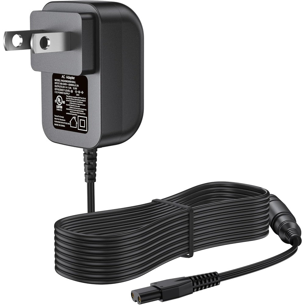 DONYOIE 5V charger for skull shaver front view showing the wall adapter plug and durable black cable connection.