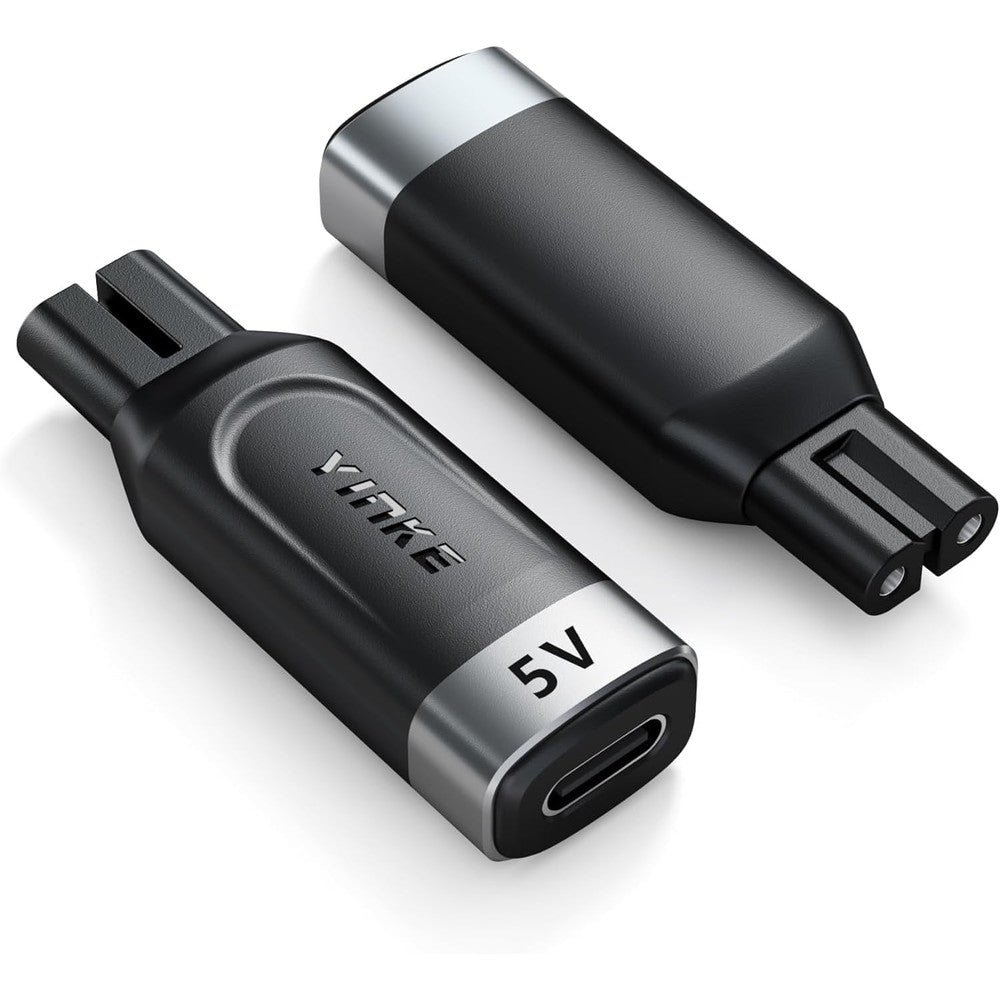 Yinke 5V Type-C shaver adapter charging converter front view showing grooming tool attachment point