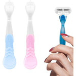 Gillette Venus compatible replacement shaver handle front view showing blue and pink textured grips.