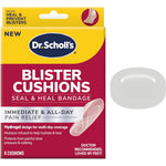 Dr. Scholl's Blister Cushions Seal and Heal Bandage 8 count box front view showing hydrogel technology packaging.