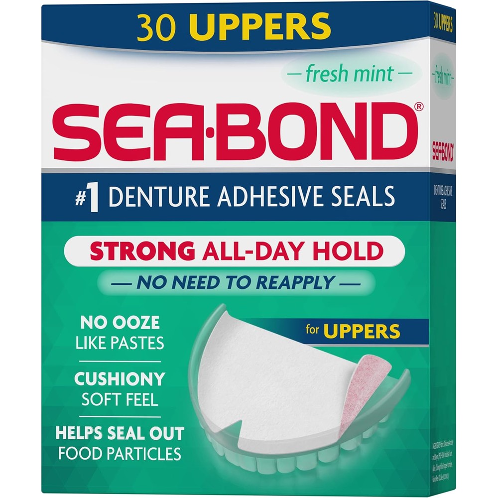 Sea-Bond secure denture adhesive seals fresh mint uppers packaging front view