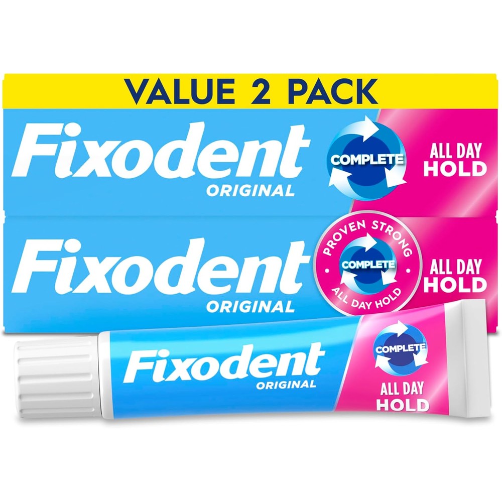 Fixodent Complete Original Denture Adhesive Cream twin pack front view packaging