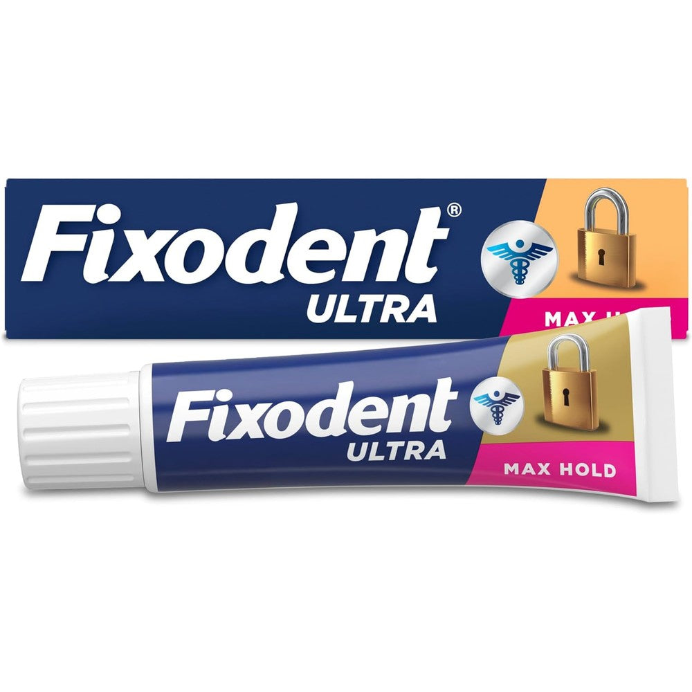Fixodent Ultra Max Hold denture adhesive cream front packaging view