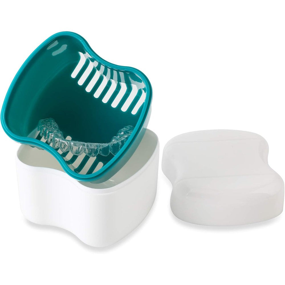 Annhua Retainer Cleaning Case Partial Denture Case, Large Retainer Cleaner Case with Strainer, ABS Travel Denture Cups for Soaking Dentures and False Teeth - Dark Green