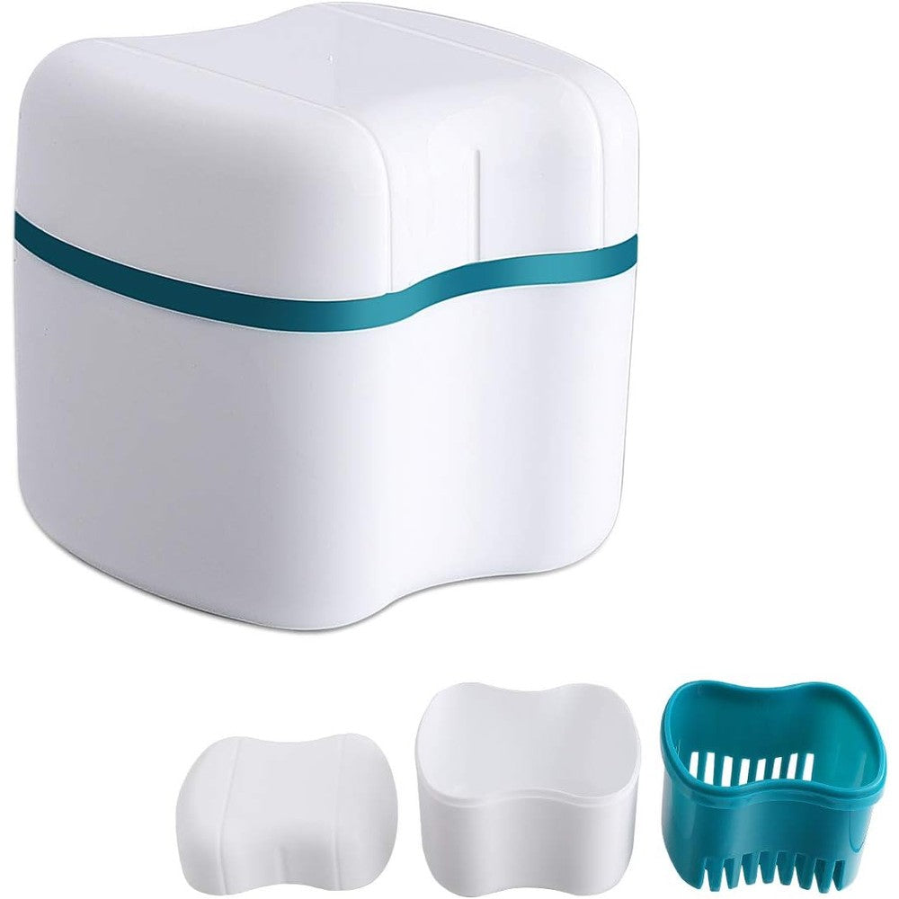 Denture Bath Case with Basket Denture Bath Cleaning Box Container Soaking Cup Cleaner Retainer Case Holder for Dentures for False Teeth