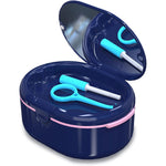 Dentures Case, Denture Bath Case Cup Box Double Layer Dry and Wet Separation Portable False Teeth Container, Denture Cup with Lid for Cleaning Household Office Travel(Blue)