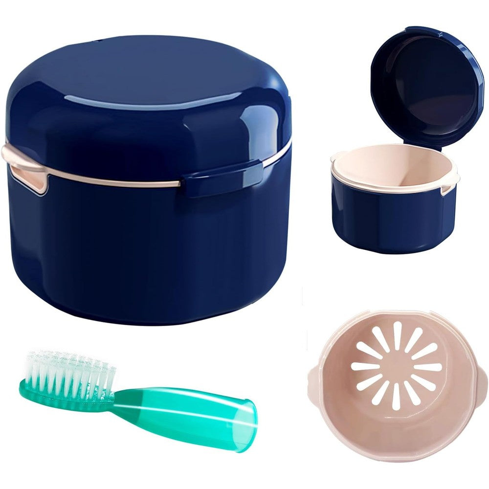 Didatool denture bath cup with lid and rinsing basket