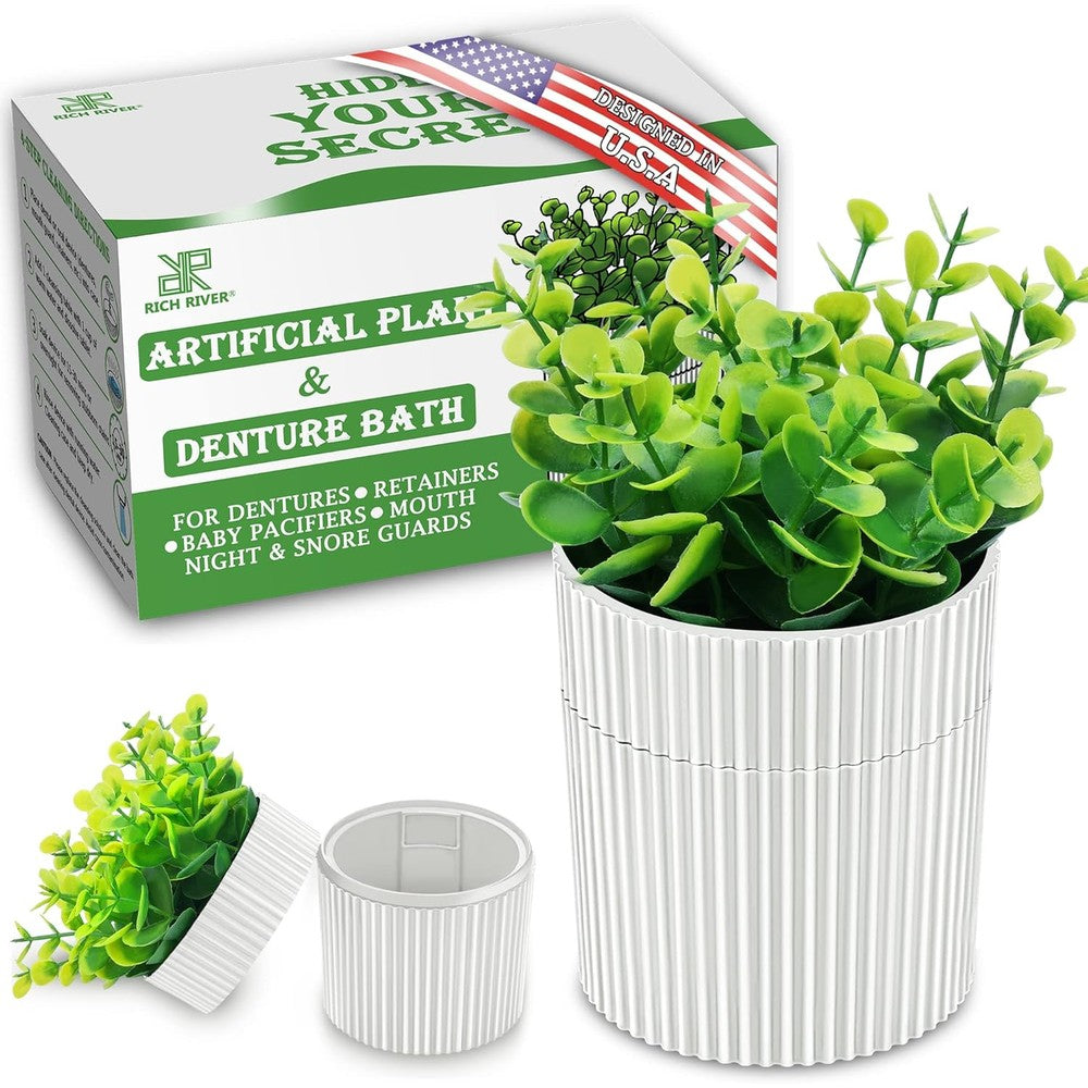 YCROJBK artificial eucalyptus potted plant denture bath case front view
