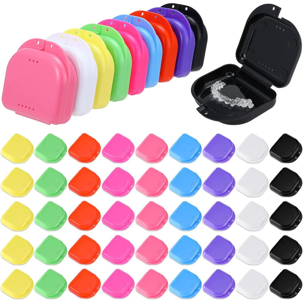 Nuenen 64 Pcs Retainer Case with Vent Holes Mouth Guard Container Case Dental Storage Container Multicolor Dental Retainer Box for Office Travel Household, 9 Colors (Classic Color)