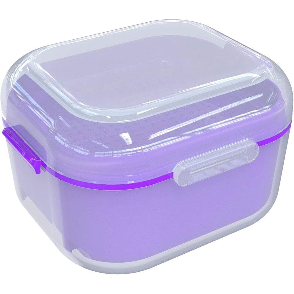 Argomax denture case dark purple front view for soaking