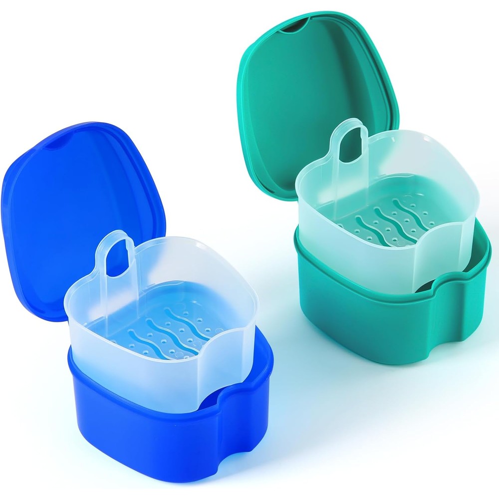 JMU denture bath case set with navy and teal cups