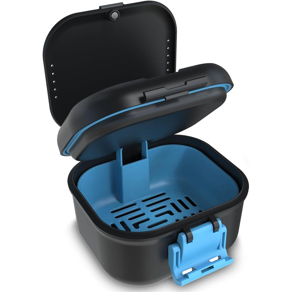 BVN Upgraded Leak Proof Denture Bath Cup with Strainer | Portable Denture Soaking Box with Storage Compartment, Travel Retainer Cleaning Case for Dentures, Braces & Mouth Guards