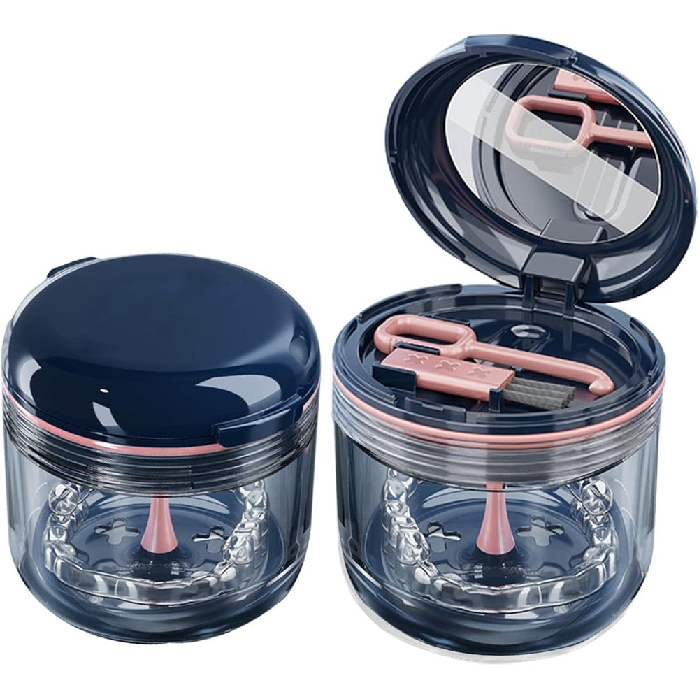 Hannea denture bath cup and retainer cleaner case front view