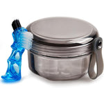 Mckkor leakproof denture case front view with cleaning brush.