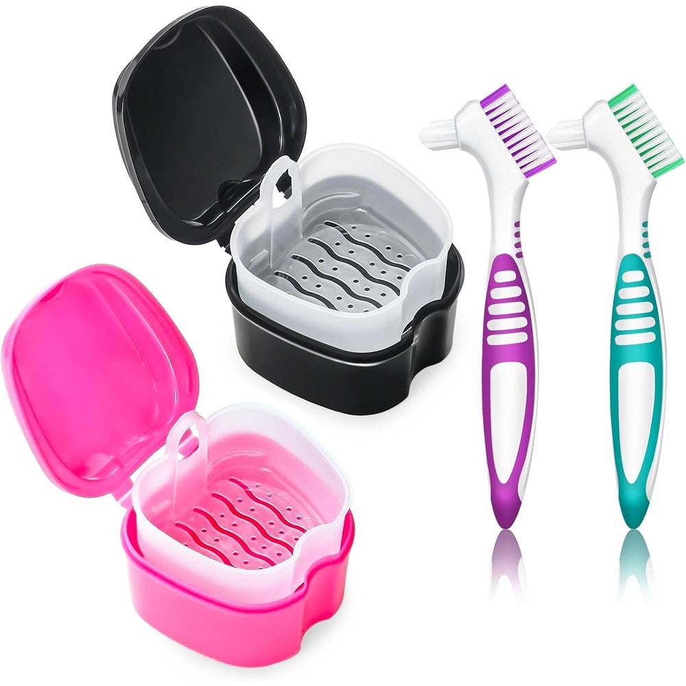 Ezeelai 2 pack denture bath case set front view