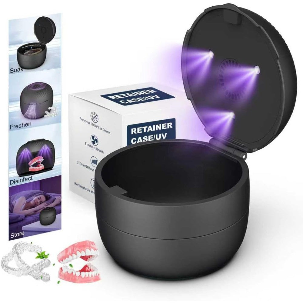 All-in-One Denture & Retainer Case with Soaking, Freshening, Sanitization and Storage Functions – Complete Clean Care Solution for Dentures, Mouth Guards, Night Guards and Retainers