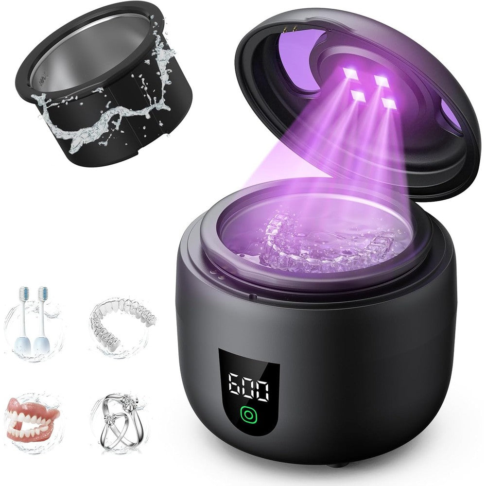 Waterproof Ultrasonic Retainer Cleaner Machine with 180ml Removable Water Tank – 45kHz Ultrasonic Cleaner for Mouth Guards, Jewelry, and Retainer Cleaner– Digital Timer, Smart Pause (black)