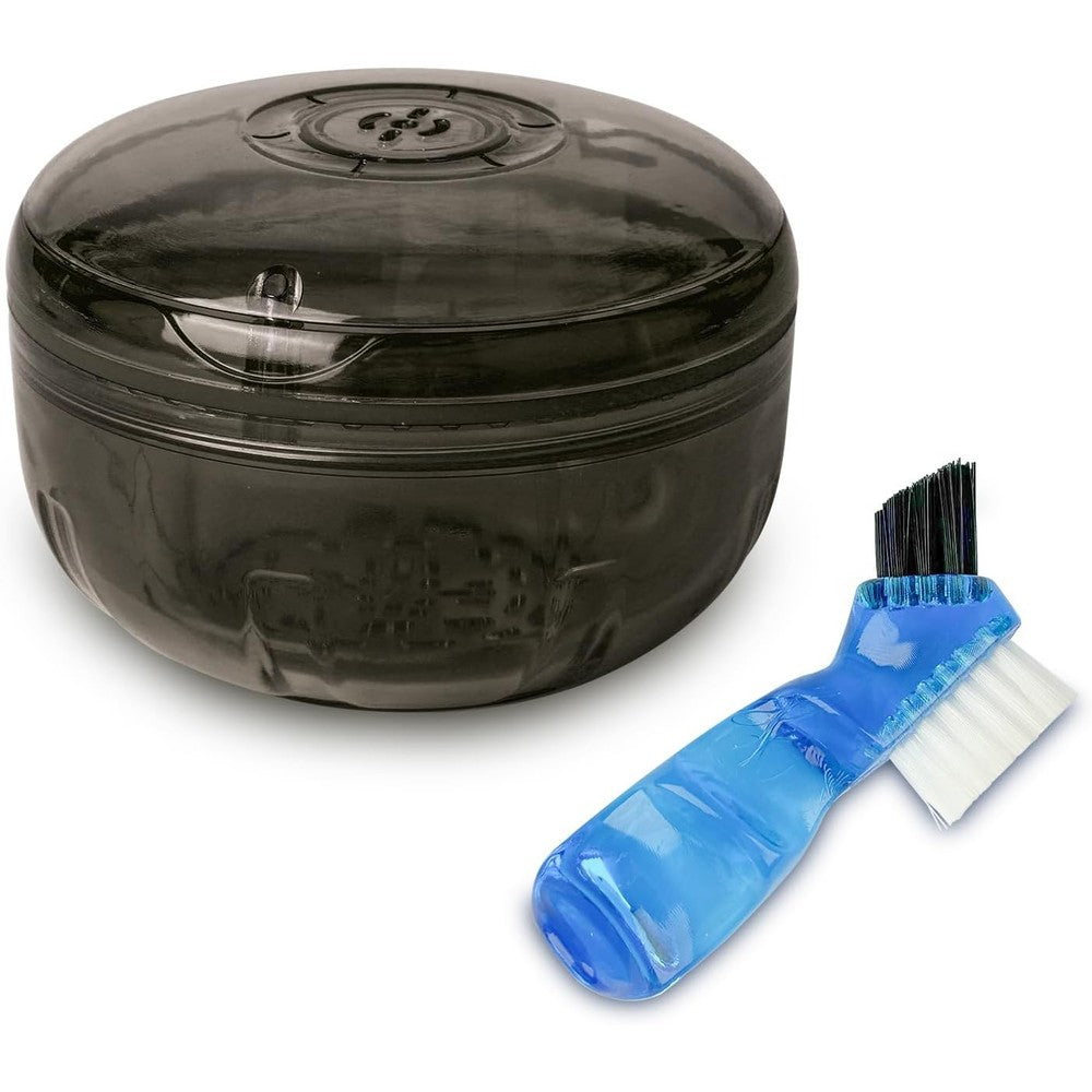 Retainer Cleaning Case,Portable No-Leak Denture Cup Case with Dentures Brush Kit, Travel Retainer Cases with Vent Holes for Clear Aligner,Mouth Guards,Night Guard,Dentures (Black)