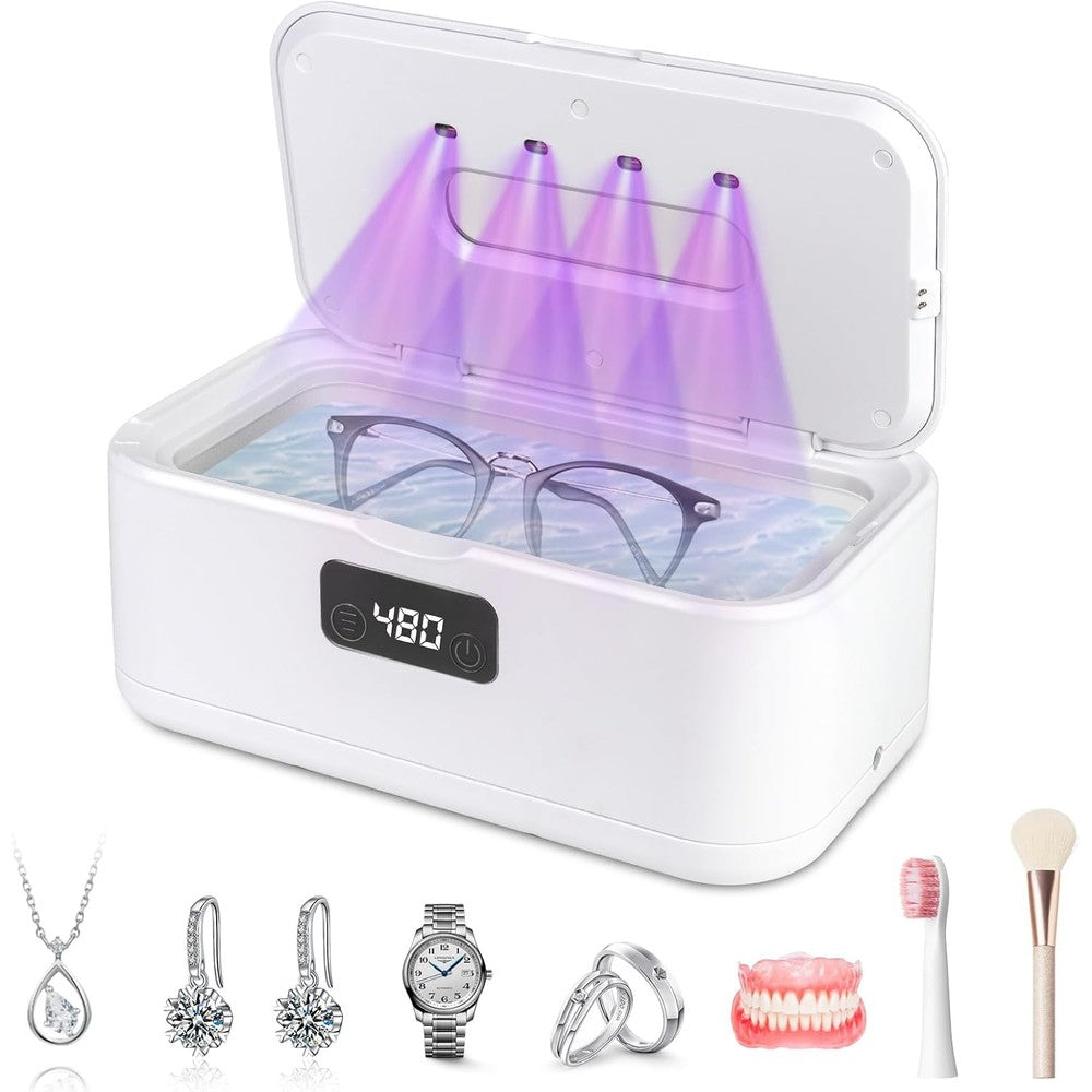 TEBAL dental ultrasonic retainer cleaner front view showing digital timer display screen.