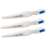 Koala Lifestyle denture cleaner brushes three piece set front view showing blue and white bristles.