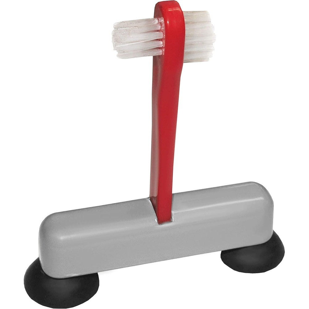 Rehabilitation Advantage Denture Scrub Brush & Suction Cup Holder,Red/Gray