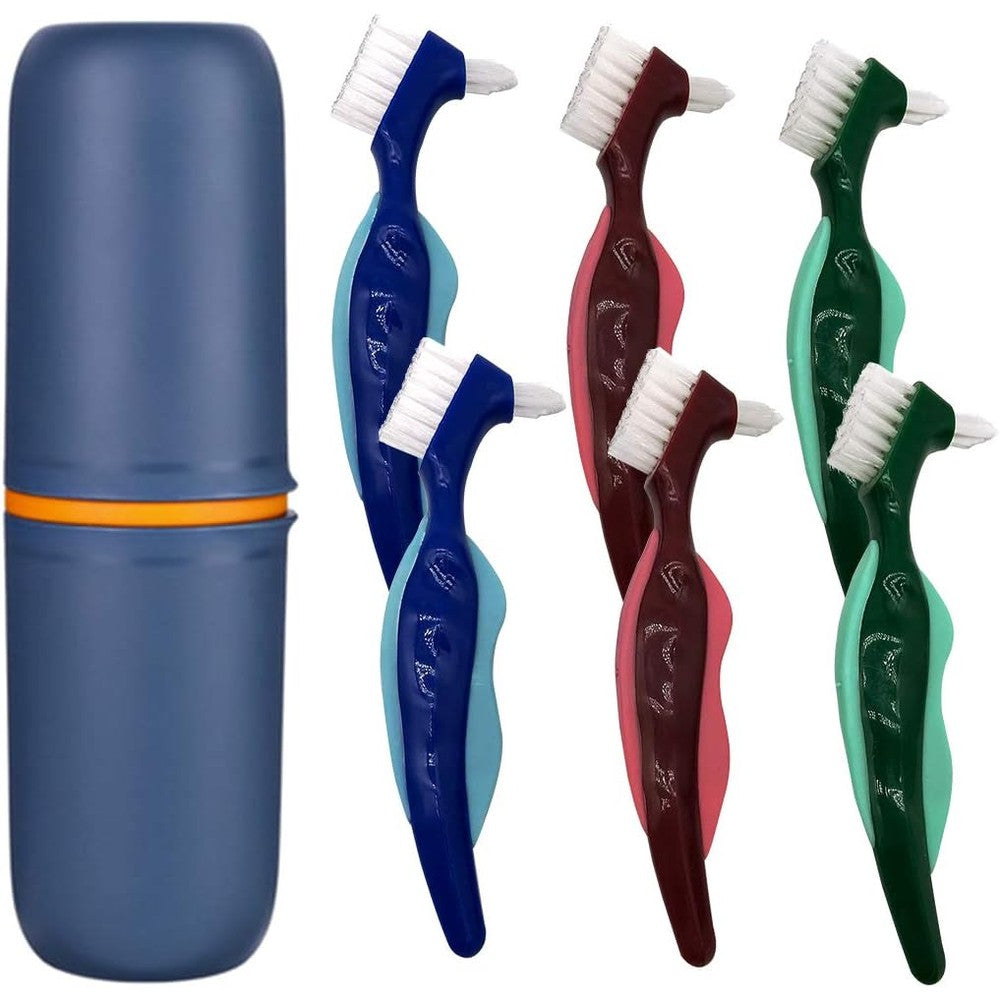 Ocircle Premium Hard Denture Brush Toothbrush with Premium Carrying Case, Multi-Layered Bristles & Portable Denture Double Sided Brush for Denture Care(Pack of 6)