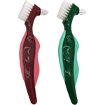 Uouovo premium hard denture brush front view showing green double sided handles