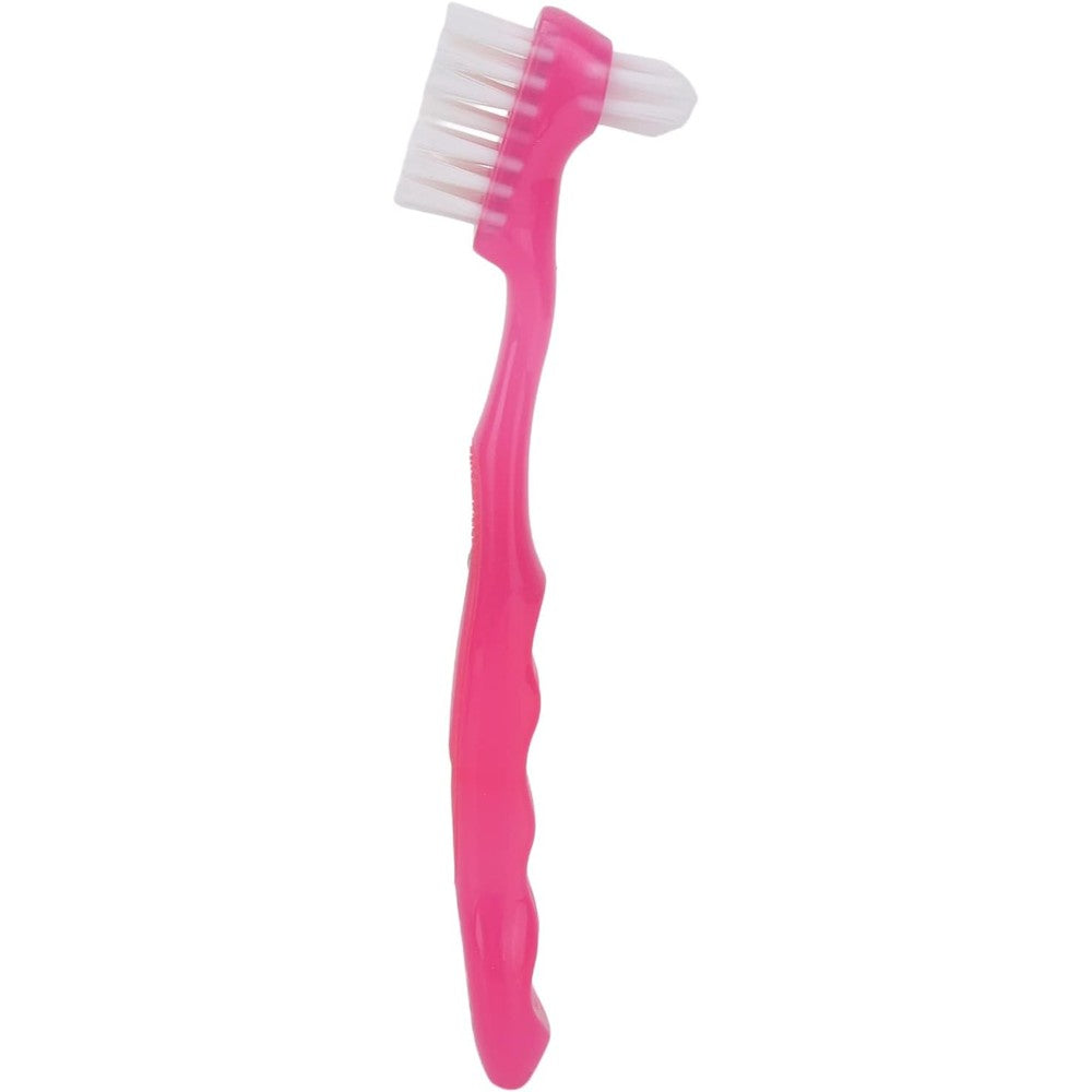 HURRISE Denture Brush, False Teeth Brush, Soft Bristles, Pink, Double Sided, Ergonomic Handle, Removes 99% Plaque, Portable, Suitable for Home & Travel
