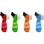 HRASY Mini Denture Cleaning Brush Set front view showing four different colored double sided toothbrushes for false teeth maintenance.