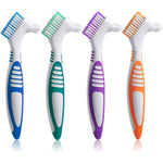 Octuitey denture brush four piece set front view showing purple green blue and orange handles