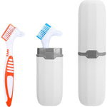 Wanmu 2Pcs Denture Toothbrushes front view showing dual-sided brush heads and white carrying case
