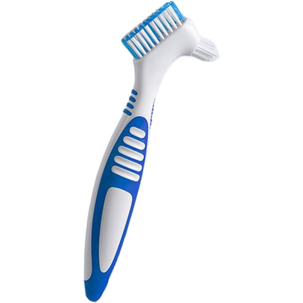 PLCPDM denture brush front view of dual-headed cleaning tool