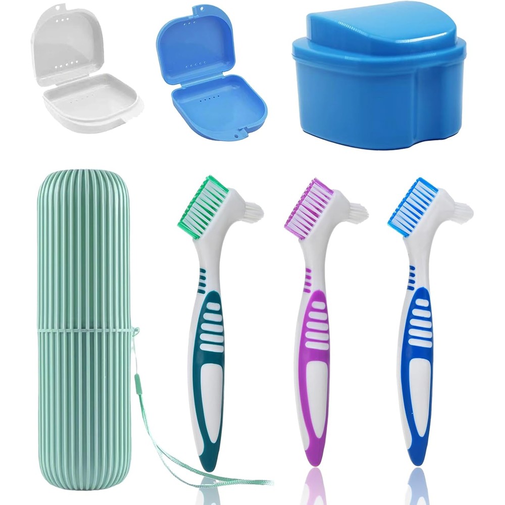 UBLNNFY 7 piece denture bath case cup kit front view premium dental appliance cleaning set