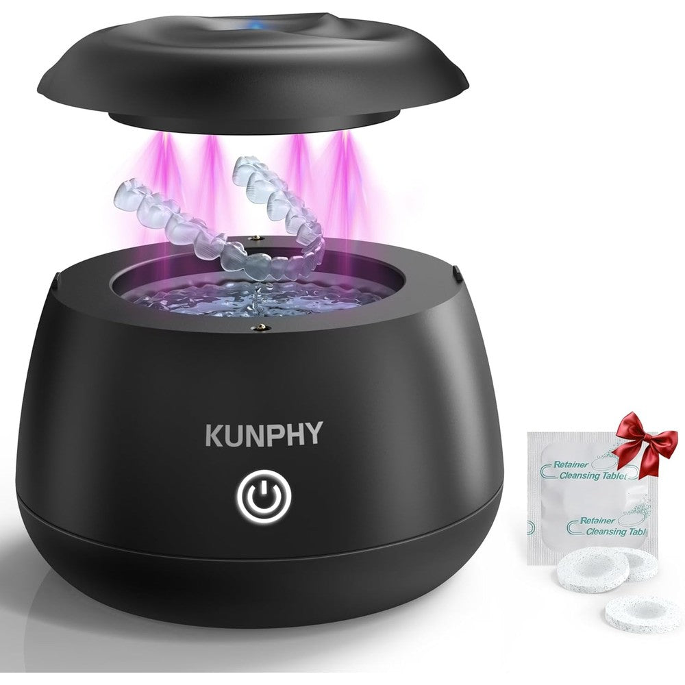 KUNPHY 2026 Ultrasonic Retainer Cleaner Machine, 48kHz Dental Cleaning Pod for Braces, Night Guard, Mouthguard, Toothbrush, Jewelry, 7Oz Denture Cleaner Machine