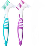 RyanDesign Denture Cleaning Brushes front view showing green and purple dual-angle heads