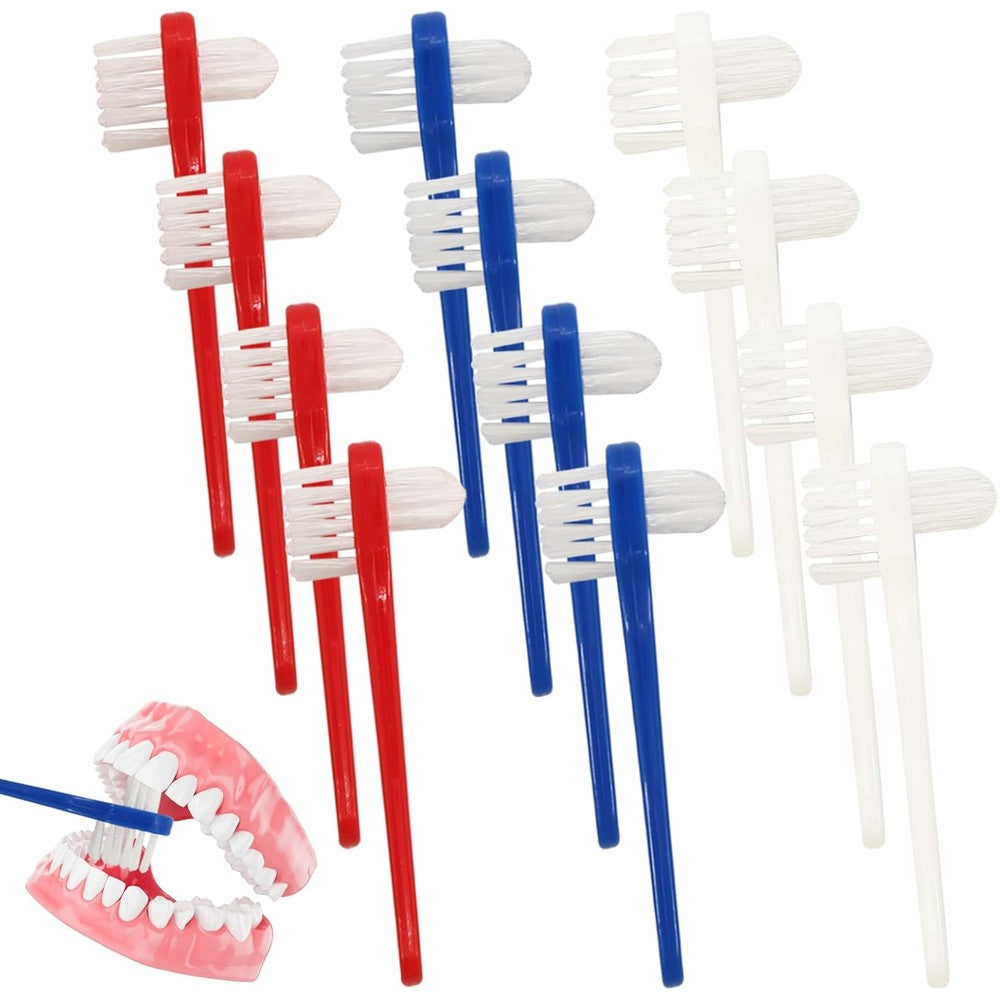 CIATBYYJ dual head denture brush front view for premium false teeth cleaning
