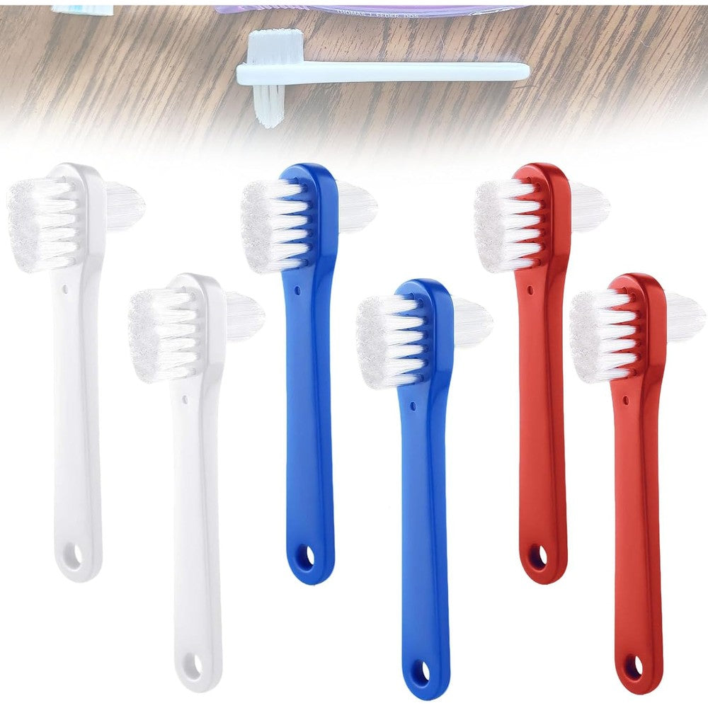 WZNTPJS double sided denture brush 6 count pack front view showcasing dental hygiene accessories