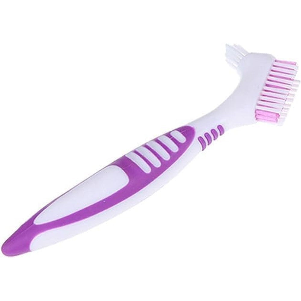 Purple Premium Denture Cleaning Brush Set with Multi-Layered Bristles and Ergonomic Rubber Handle, Portable Denture Double Sided Brush for False Teeth Cleaning,Denture Brushes,Denture Care