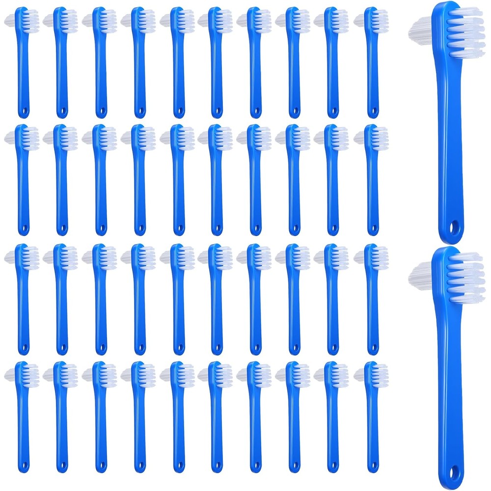 60 Pcs Denture Brush Individually Dual Headed Firm Hard Bristle Toothbrush Denture Cleaner Brush for Cleaning Dentures, Retainers, False Teeth, Braces