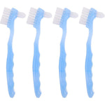 Generic small denture cleaning brush set four pieces front view showing blue double sided toothbrush heads.