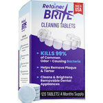 Retainer Brite Retainer Cleaner Tablets box front view showing 120 tablets packaging for dental appliances