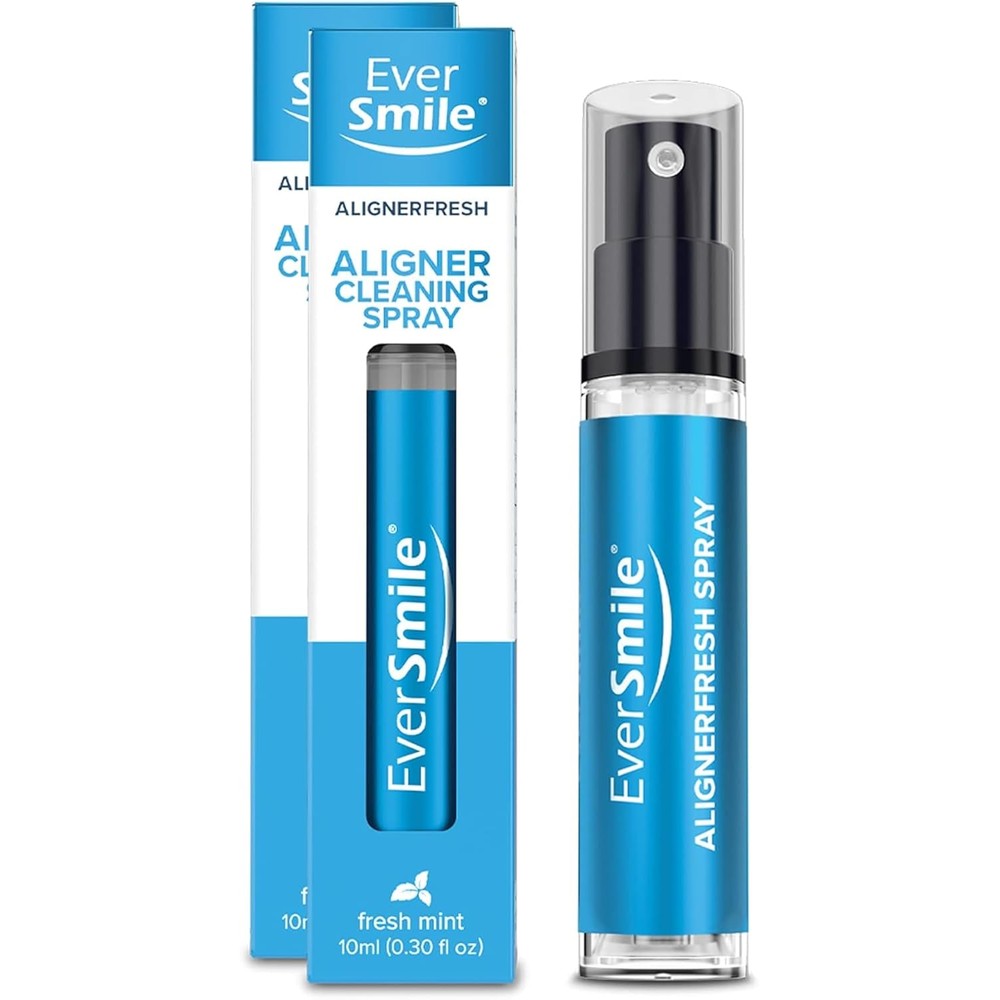 EverSmile AlignerFresh Cleaning Spray for Invisalign and All Clear Aligners and Retainers – On-the-Go Cleaning & Teeth Whitening, Kills Bacteria, Fights Bad Breath – Mint Flavor, 10ml (2 Pack)