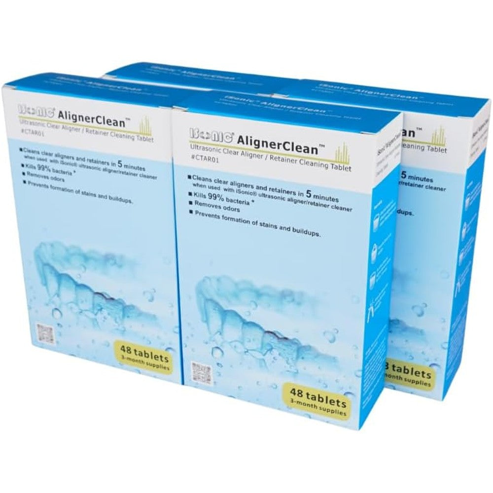 iSonic AlignerClean™ CTAR01x4, Ultrasonic Cleaning Tablet for daily cleaning of aligners/retainers, dental appliances, night guards, cpap components. 48 Tablets x4 pack