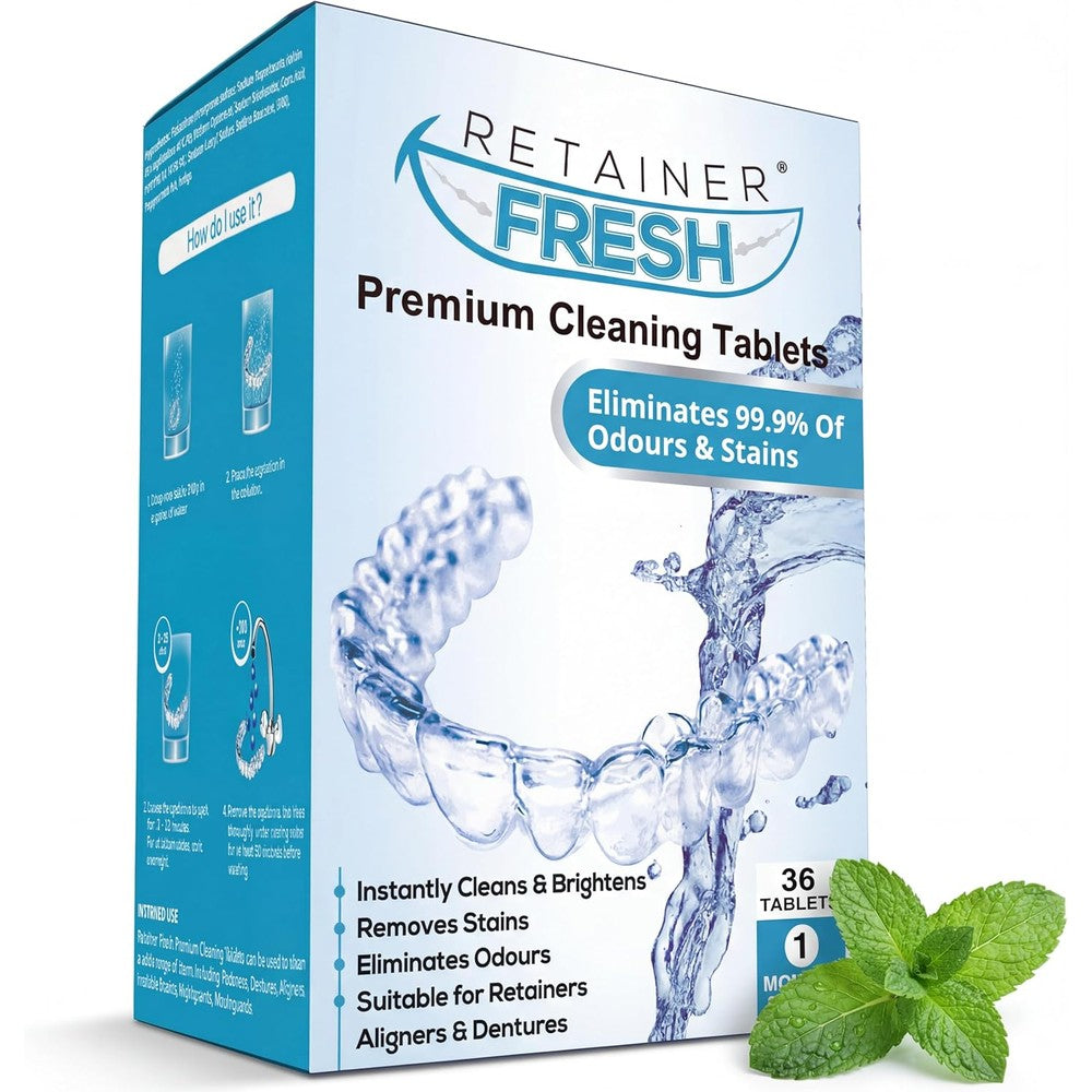 Retainer Cleaner Tablets - 36 Tablets 1 Month Retainer Fresh - Retainer Cleaning Tablets, Mouth Guard Cleaner, Denture Cleaner, Aligner Cleaner, Brite Retainer Tablets