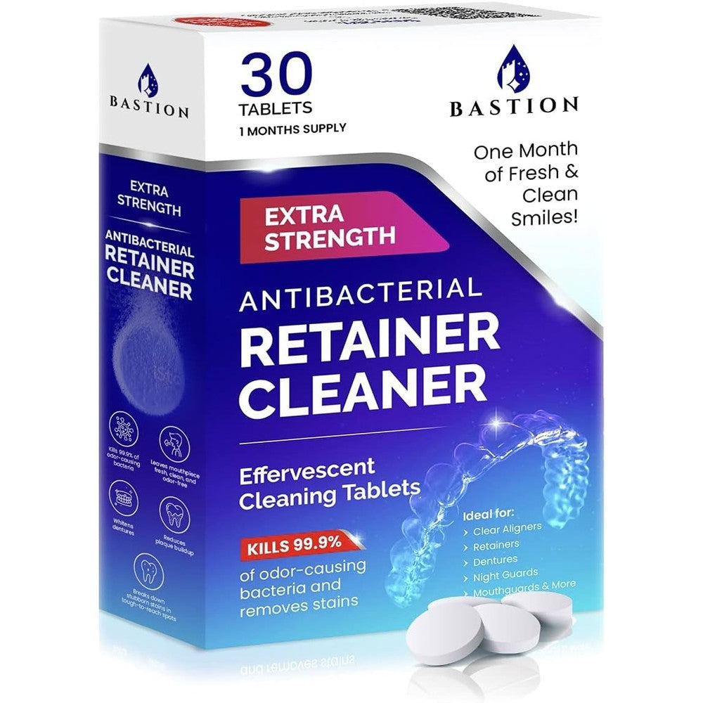 Retainer Cleaner & Denture Cleanser - 30 Effervescent Tablets - 1 Month Supply - Removes Stains, Discoloration, Odors, & Plaque - Clear Aligners, Mouth & Night Guard, All Dental/Oral Appliances