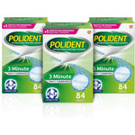 Polident 3 Minute Denture Cleanser Tablets pack of 3 front view showing packaging