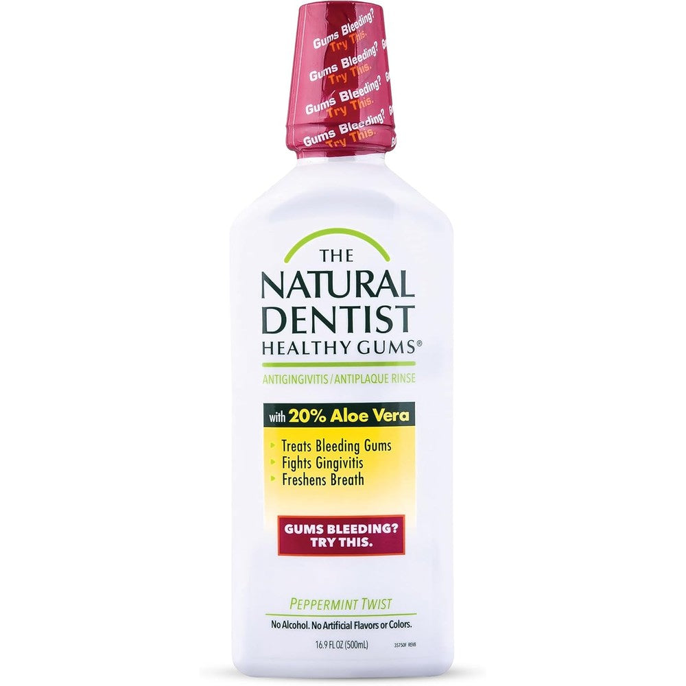 The Natural Dentist Healthy Gums Antigingivitis/Antiplaque Rinse, Adults 12 & Up, Gingivitis Mouthwash, Bleeding Gums Treatment, Safe for Chemotherapy Patients, Aloe Vera, Alcohol-free, 16.9 fl oz