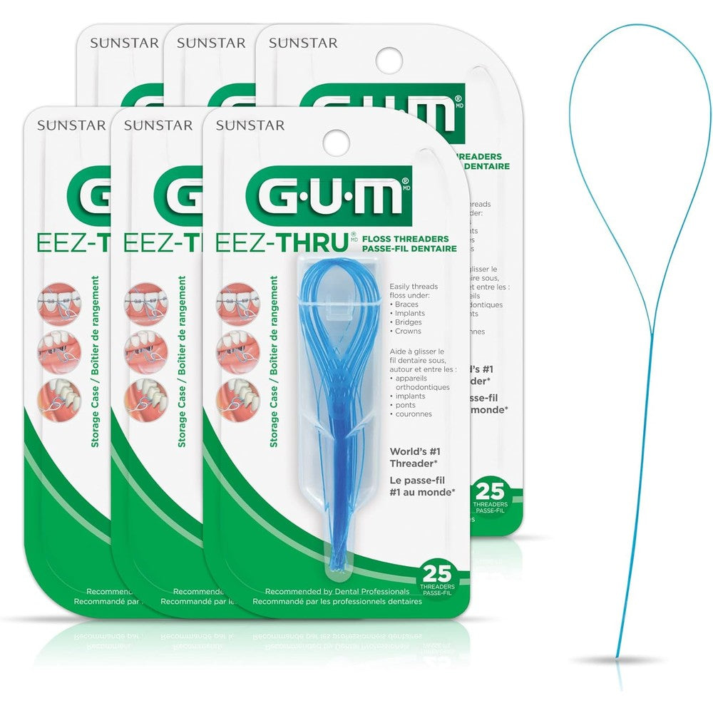 GUM Eez-Thru Floss Threaders front view of 25 count blue pack.