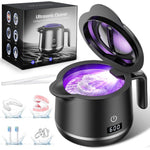 Gynhd dental ultrasonic retainer cleaner machine front view showing sleek black pod design and digital timer display